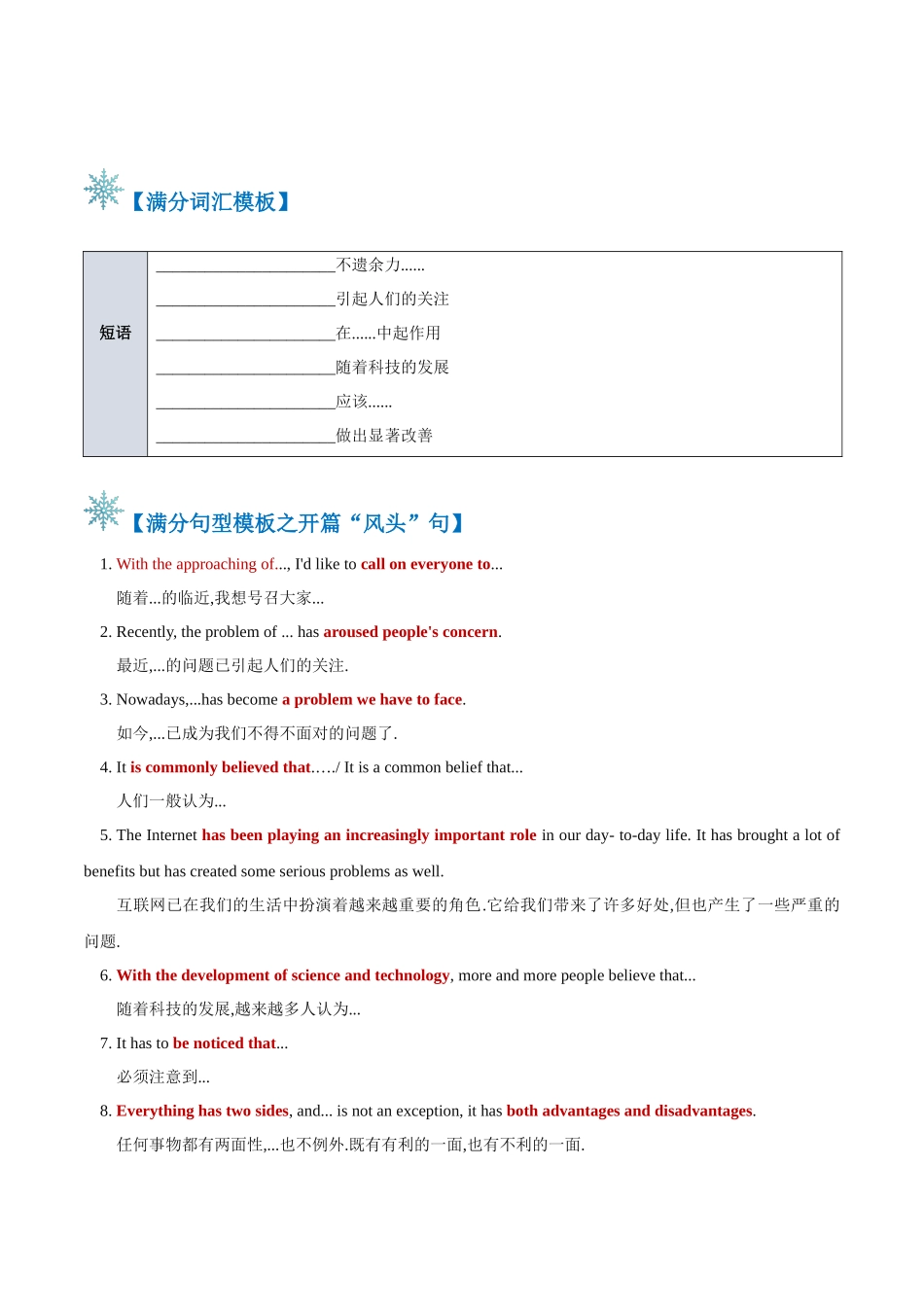 2024年高考英语书面表达答题模板-题型13 倡议书（答题模板与解题技巧） （原卷版）.docx_第2页