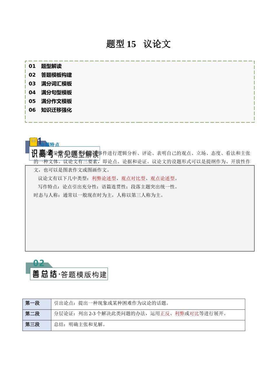 2024年高考英语书面表达答题模板-题型15 议论文（答题模板与解题技巧） （解析版）.docx_第1页