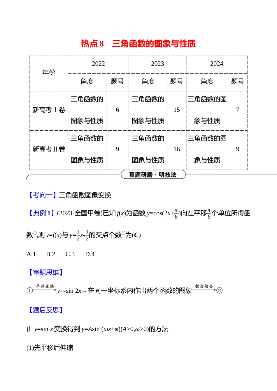 2025高考冲刺答题技巧预测数学-选择题热点8　三角函数的图象与性质.docx_第1页