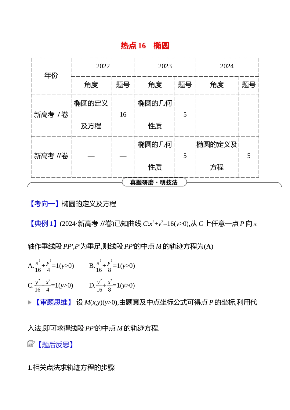 2025高考冲刺答题技巧预测数学-选择题热点16　椭圆.docx_第1页