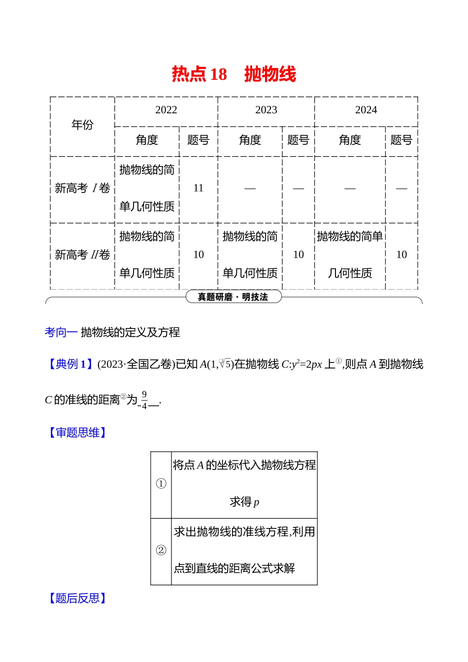 2025高考冲刺答题技巧预测数学-选择题热点18　抛物线.docx_第1页
