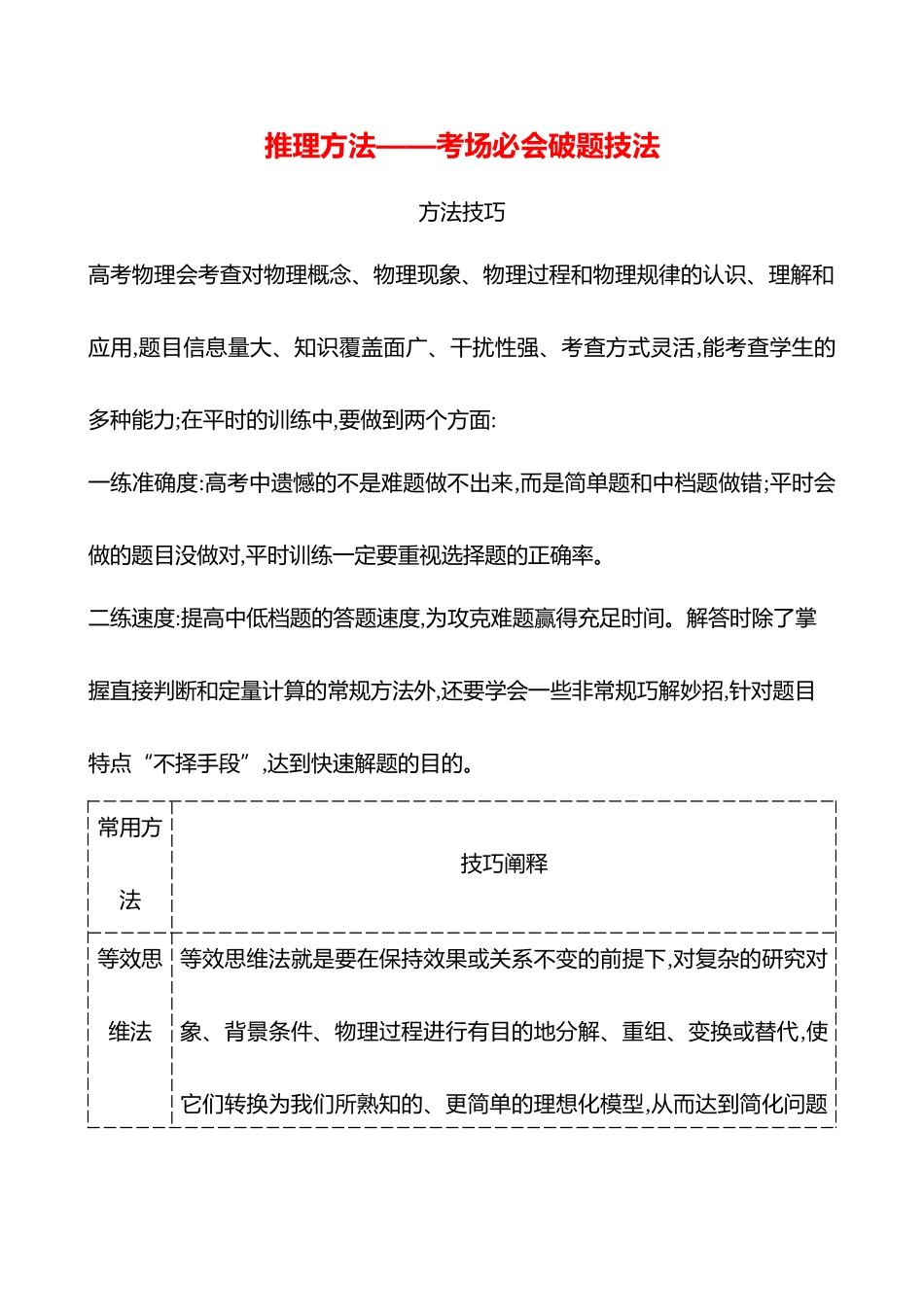 2025高考冲刺答题技巧预测物理-推理方法——考场必会破题技法.docx_第1页
