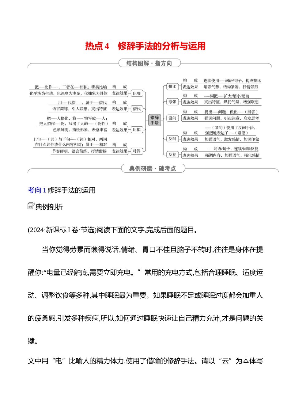 2025高考冲刺答题技巧预测语文-第六部分　热点4 　修辞手法的分析与运用.docx_第1页