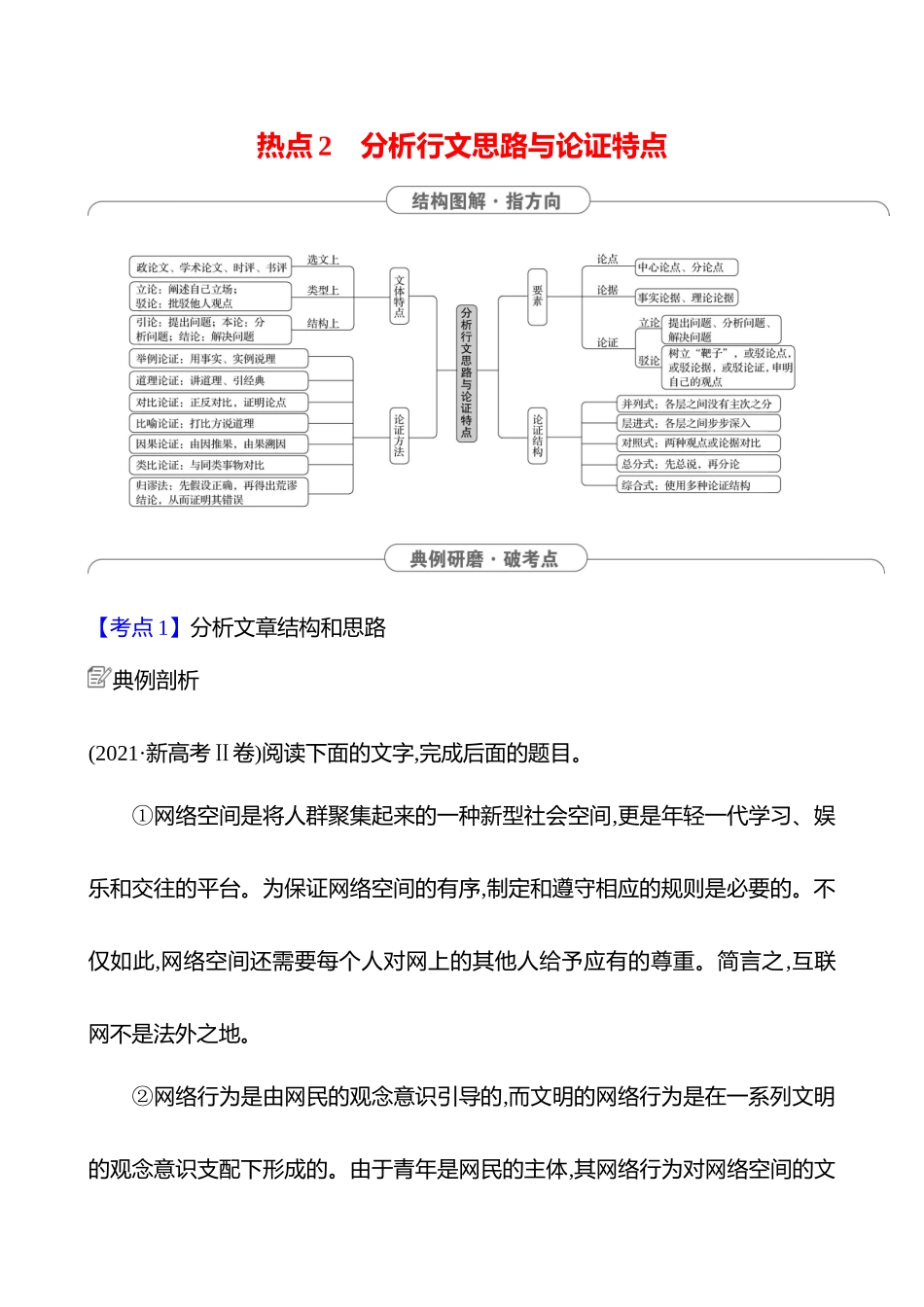 2025高考冲刺答题技巧预测语文-第一部分　热点2 　分析行文思路与论证特点 .docx_第1页