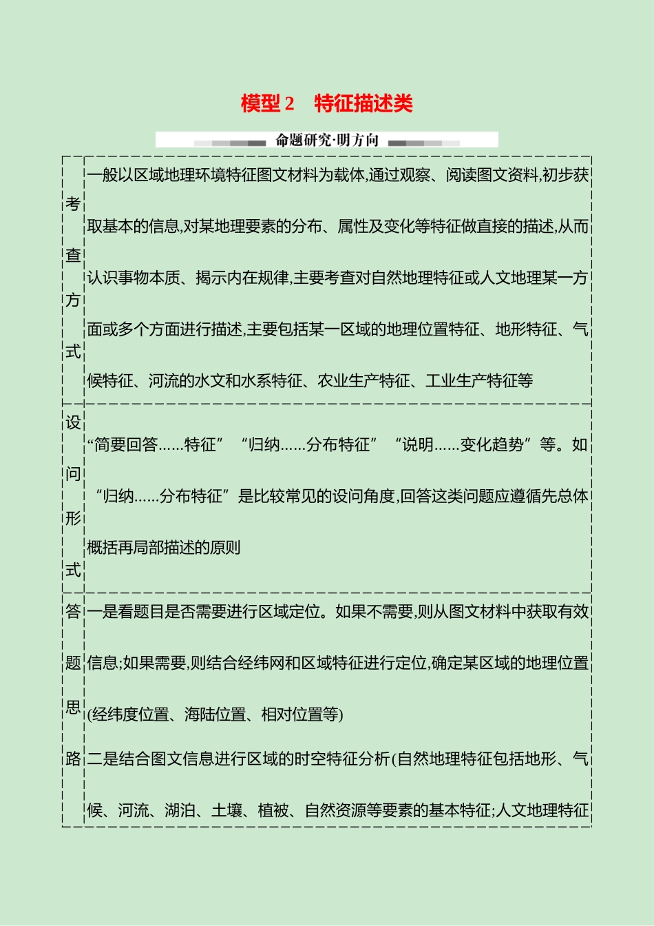 2025高考冲刺考试方法答题技巧预测地理-二  模型2　特征描述类.docx_第1页