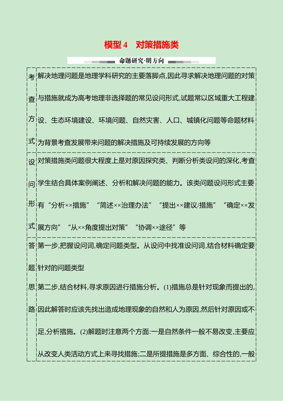 2025高考冲刺考试方法答题技巧预测地理-二  模型4　对策措施类.docx_第1页
