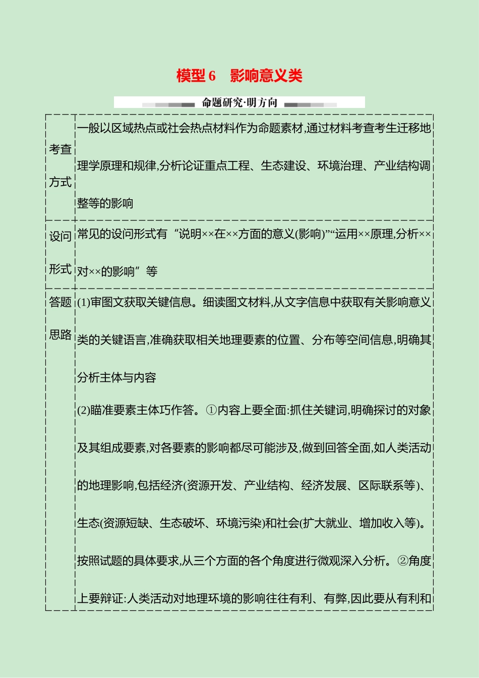 2025高考冲刺考试方法答题技巧预测地理-二  模型6　影响意义类.docx_第1页