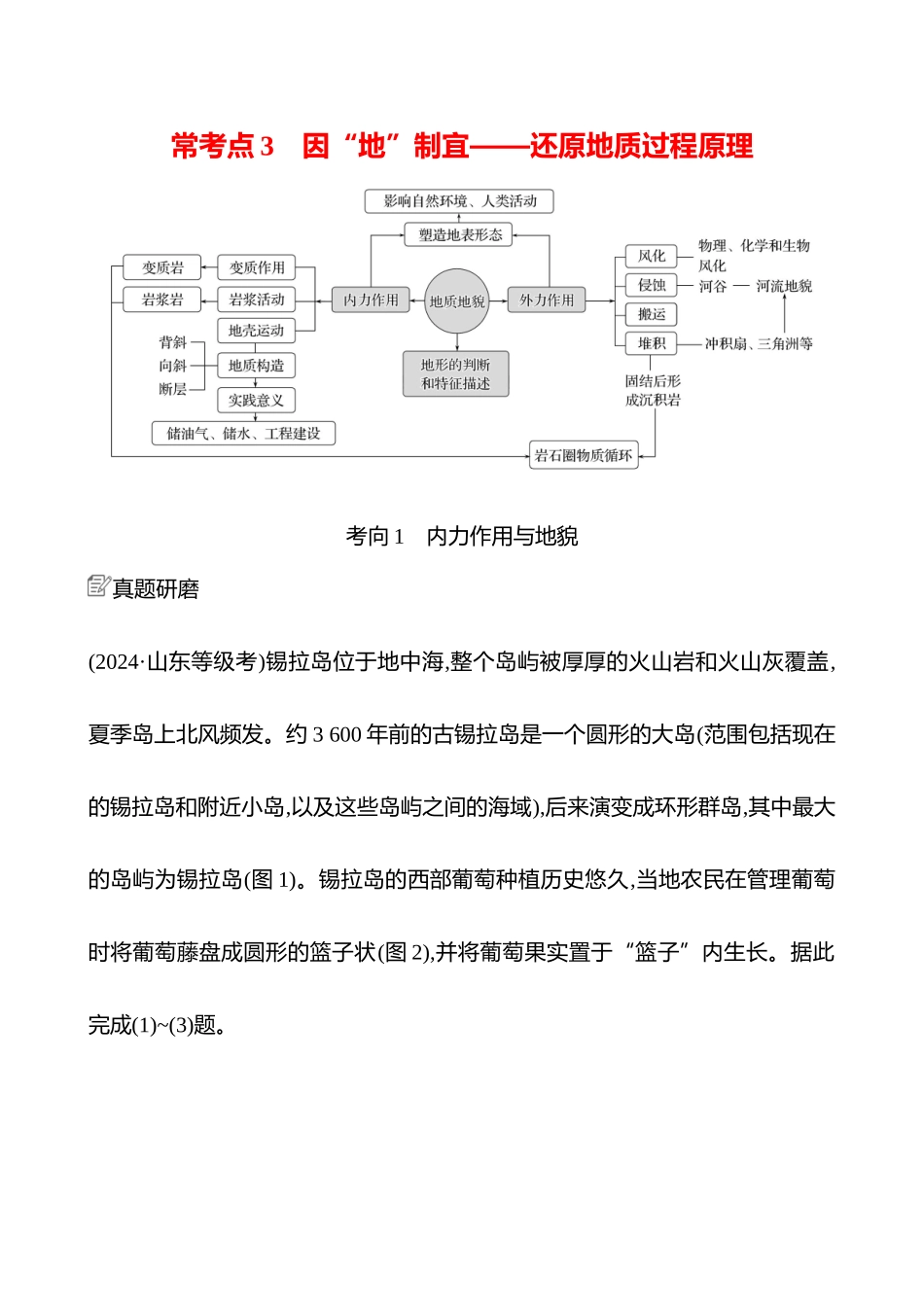 2025高考冲刺考试方法答题技巧预测地理-一  常考点3   因“地”制宜——还原地质过程原理.docx_第1页