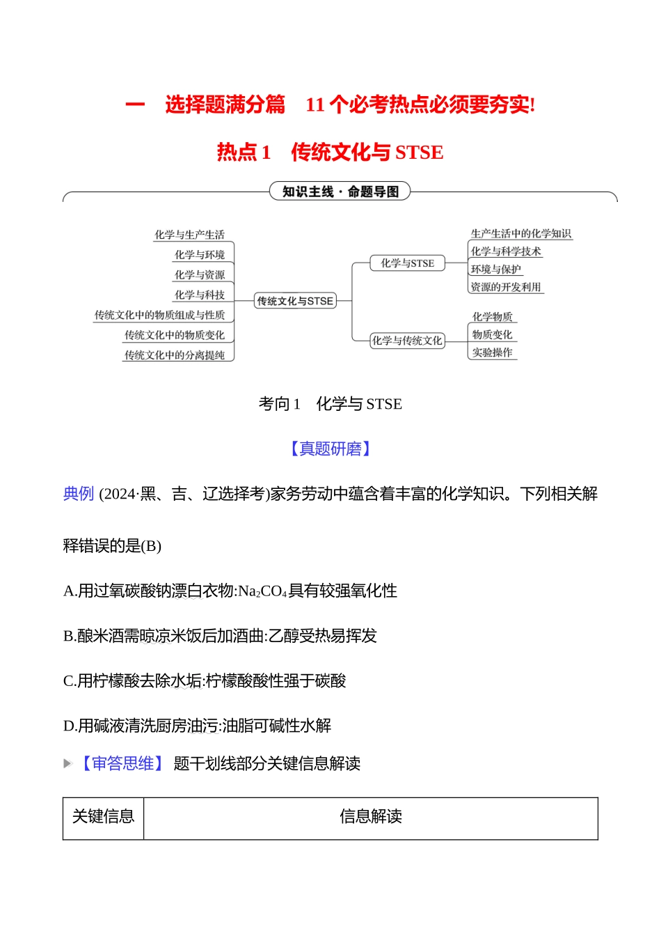 2025高考冲刺考试方法答题技巧预测化学-一  热点1　传统文化与STSE.docx_第1页