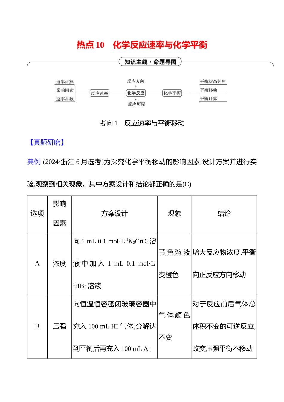 2025高考冲刺考试方法答题技巧预测化学-一  热点10　化学反应速率与化学平衡.docx_第1页