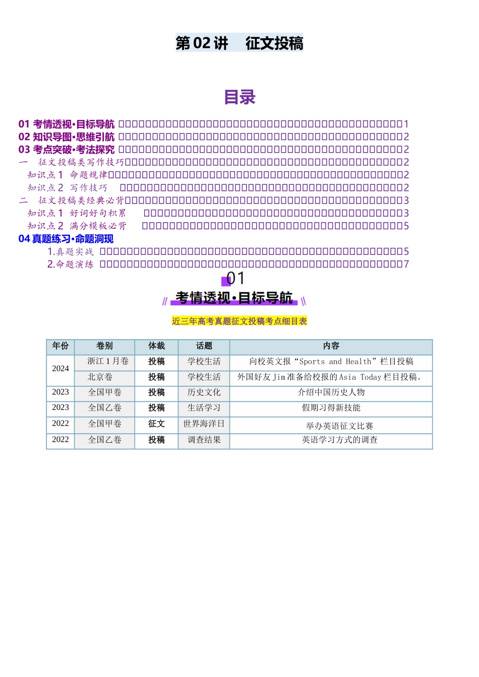 2025年高考英语应用讲义-第02讲 征文投稿（讲义）-（原卷版).docx_第1页