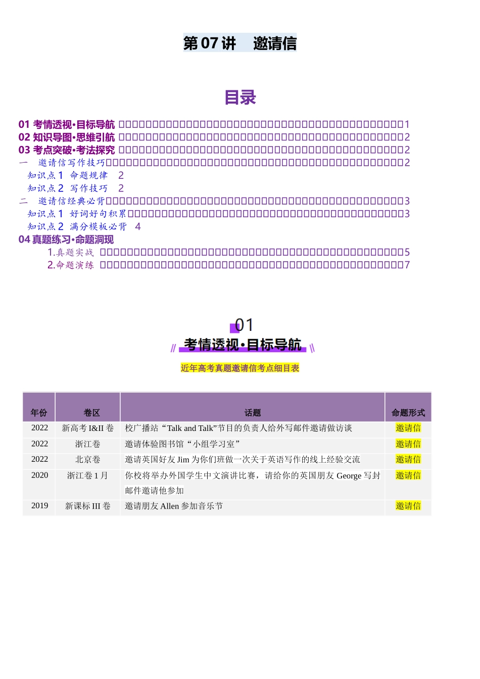 2025年高考英语应用讲义-第07讲 邀请信（讲义）-（原卷版).docx_第1页