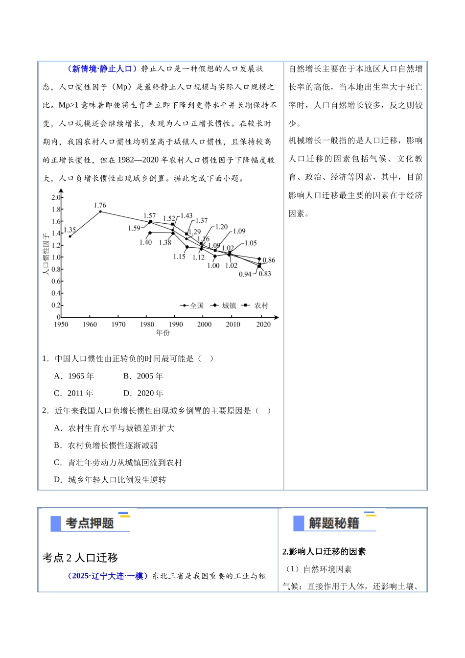 猜押06人口与城市-2025年高考地理冲刺抢押秘籍（新高考通用）（原卷版）.docx_第2页
