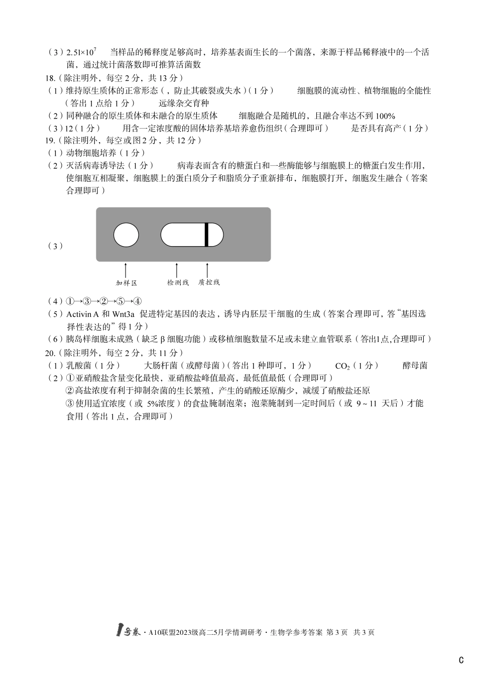 【生物（C卷）答案】1号卷A10联盟2023级高二5月学情调研考.pdf_第3页