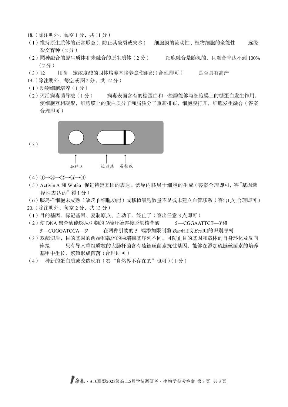 【生物答案】1号卷A10联盟2023级高二5月学情调研考生物学答案.pdf_第3页