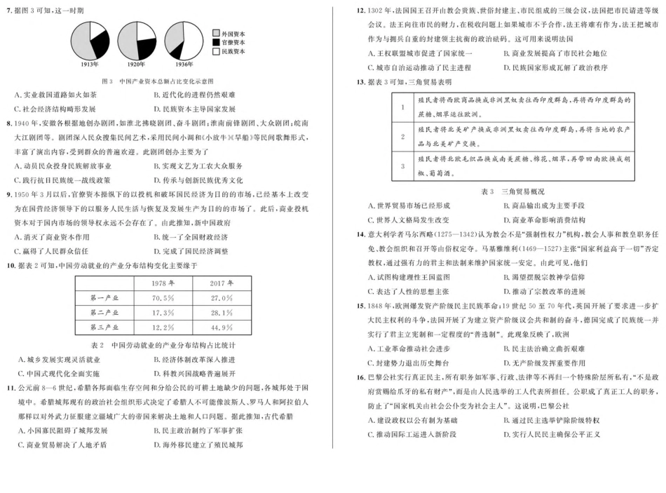 安徽省示范高中培优联盟2024-2025学年高一下学期春季联赛历史试卷（含答案）.pdf_第2页
