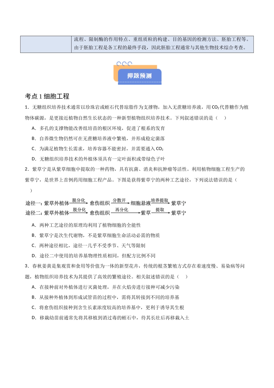 猜押12 现代生物科技专题（原卷版）-2025年高考生物冲刺抢押秘籍.docx_第2页