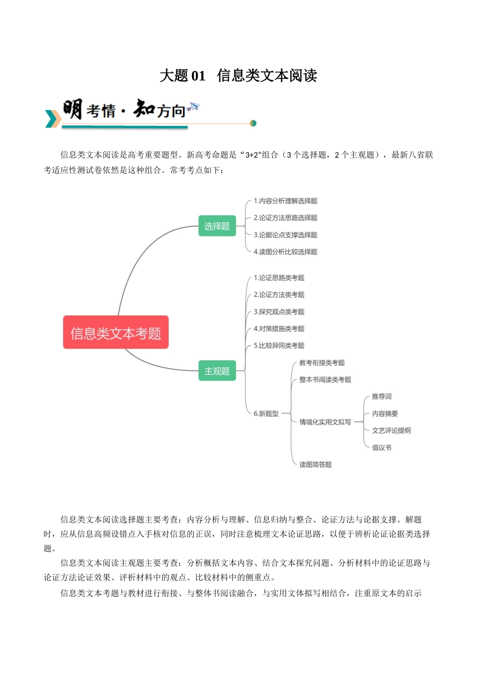 冲刺2025年高考语文大题突破-大题01   信息类文本阅读（现代文阅读Ⅰ）（原卷版）.docx_第1页