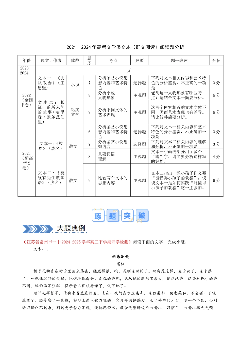 冲刺2025年高考语文大题突破-大题04  文学类文本群阅读（ 现代文阅读Ⅱ） （解析版）.docx_第2页