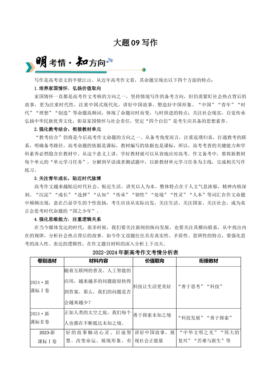 冲刺2025年高考语文大题突破-大题09 写作（原卷版）.docx_第1页