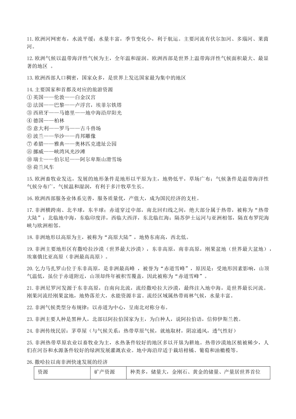 初中地理核心考点速记（世界地理二）-2025年会考地理知识点梳理.docx_第2页