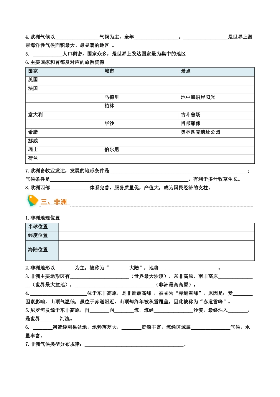 初中地理默写清单（世界地理二）-2025年会考地理知识点梳理.docx_第2页