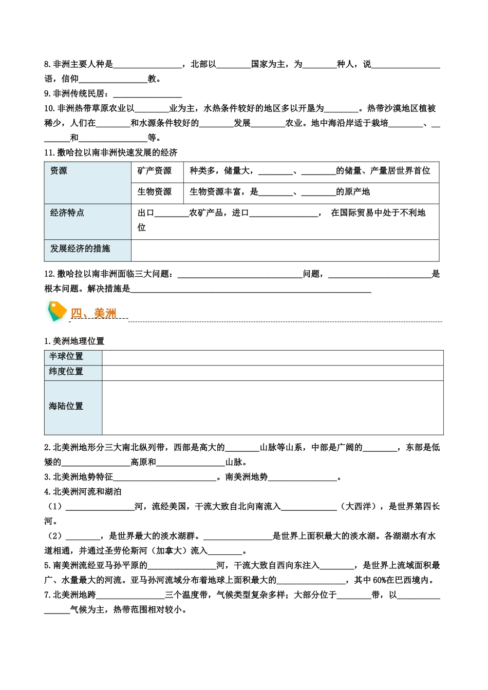 初中地理默写清单（世界地理二）-2025年会考地理知识点梳理.docx_第3页