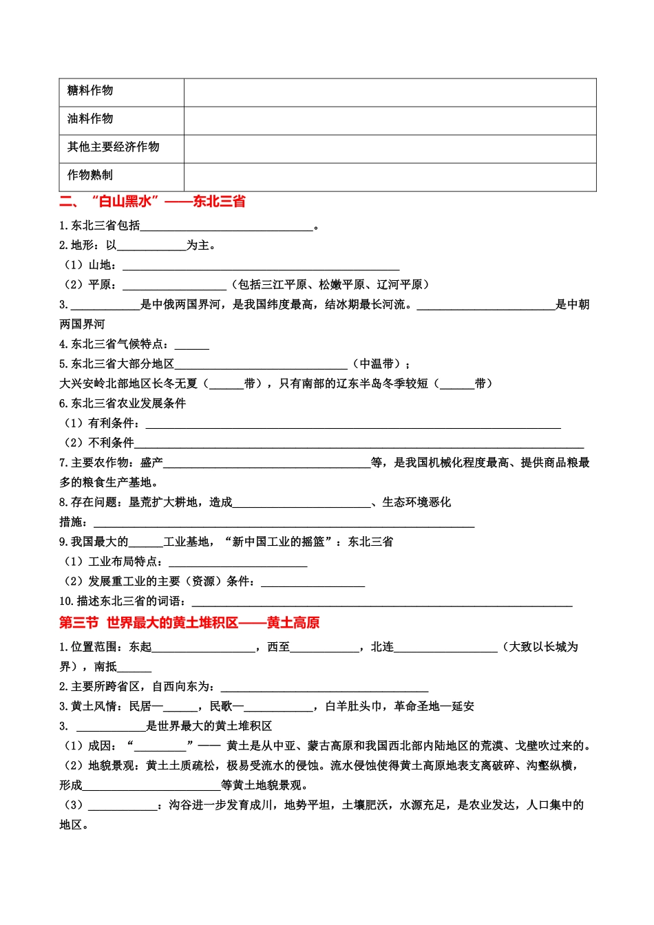 初中地理默写清单（中国地理二）-2025年会考地理知识点梳理.docx_第3页