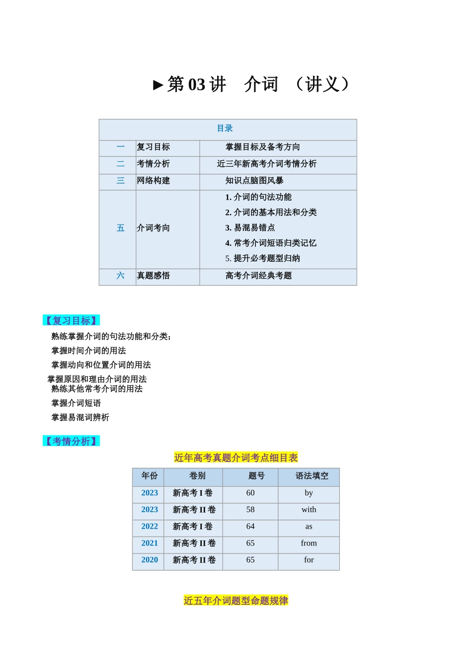 第03讲 介词 （讲义）-2024年高考英语一轮复习讲练测（新教材新高考）（解析版）.docx_第1页