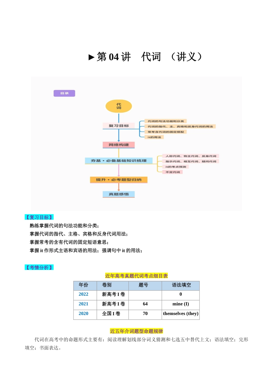 第04讲 代词 （讲义）-2024年高考英语一轮复习讲练测（新教材新高考）（原卷版）.docx_第1页