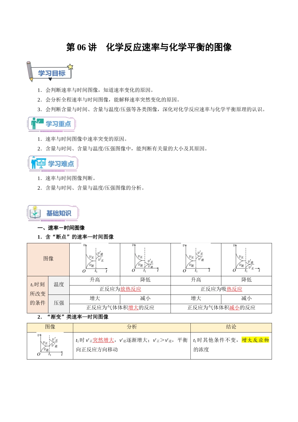 第06讲 化学反应速率与化学平衡的图像-【教师版】新高二化学暑假衔接（人教版）.docx_第1页