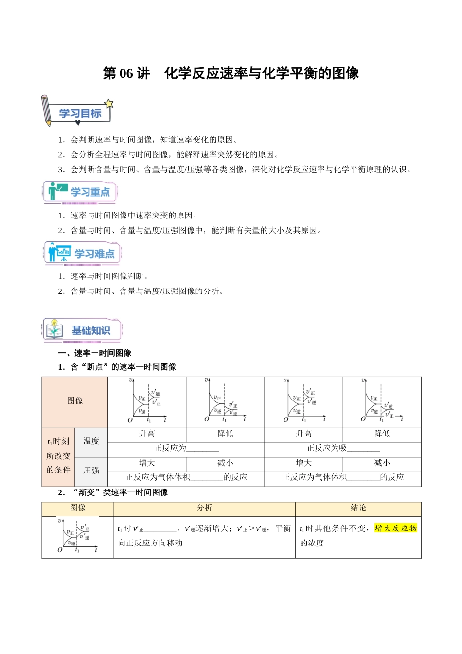 第06讲 化学反应速率与化学平衡的图像-【学生版】新高二化学暑假衔接（人教版）.docx_第1页