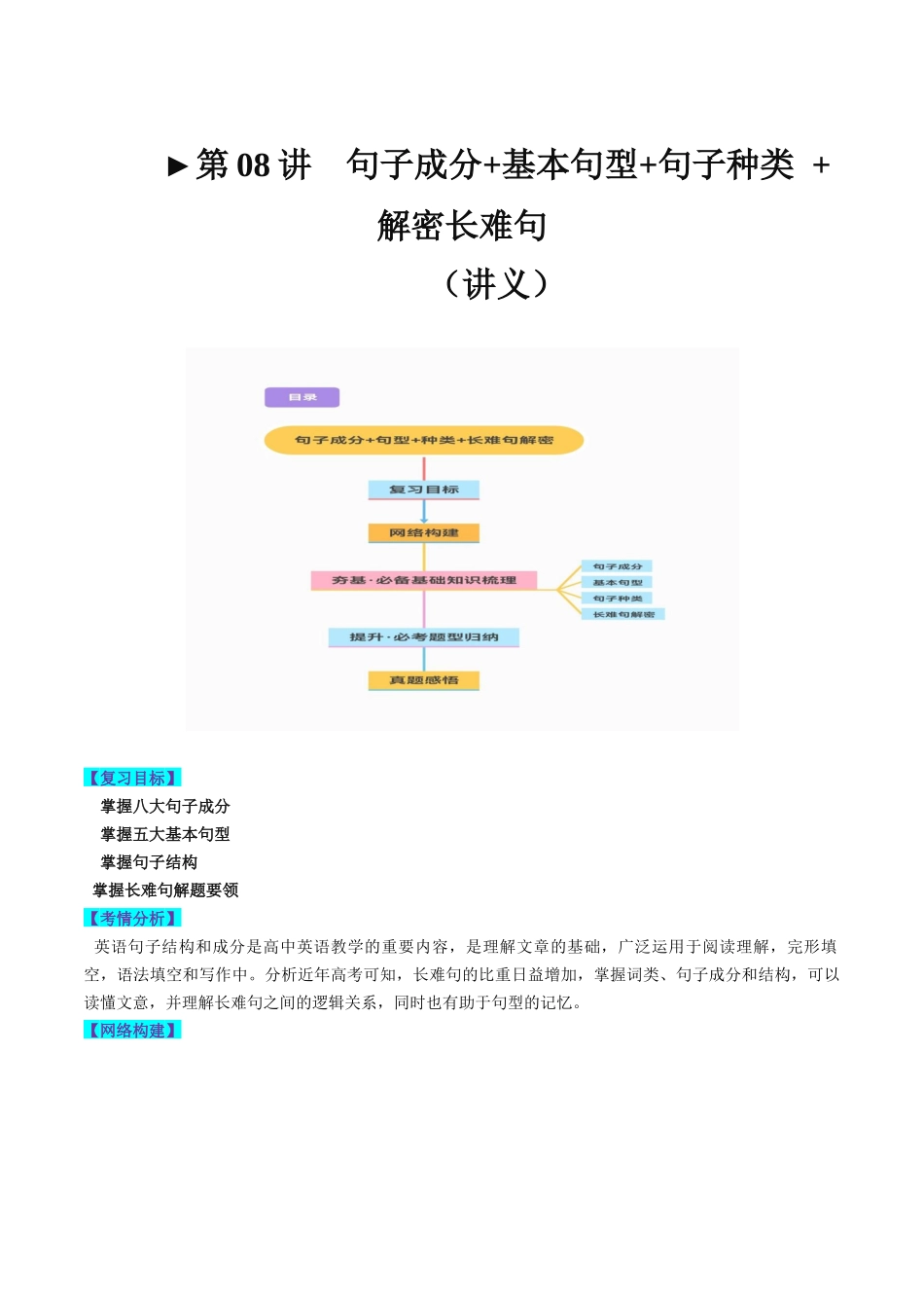第08讲 句子成分+基本句型+句子种类+长难句（讲义）-2024年高考英语一轮复习讲练测（新教材新高考）（原卷版）.docx_第1页
