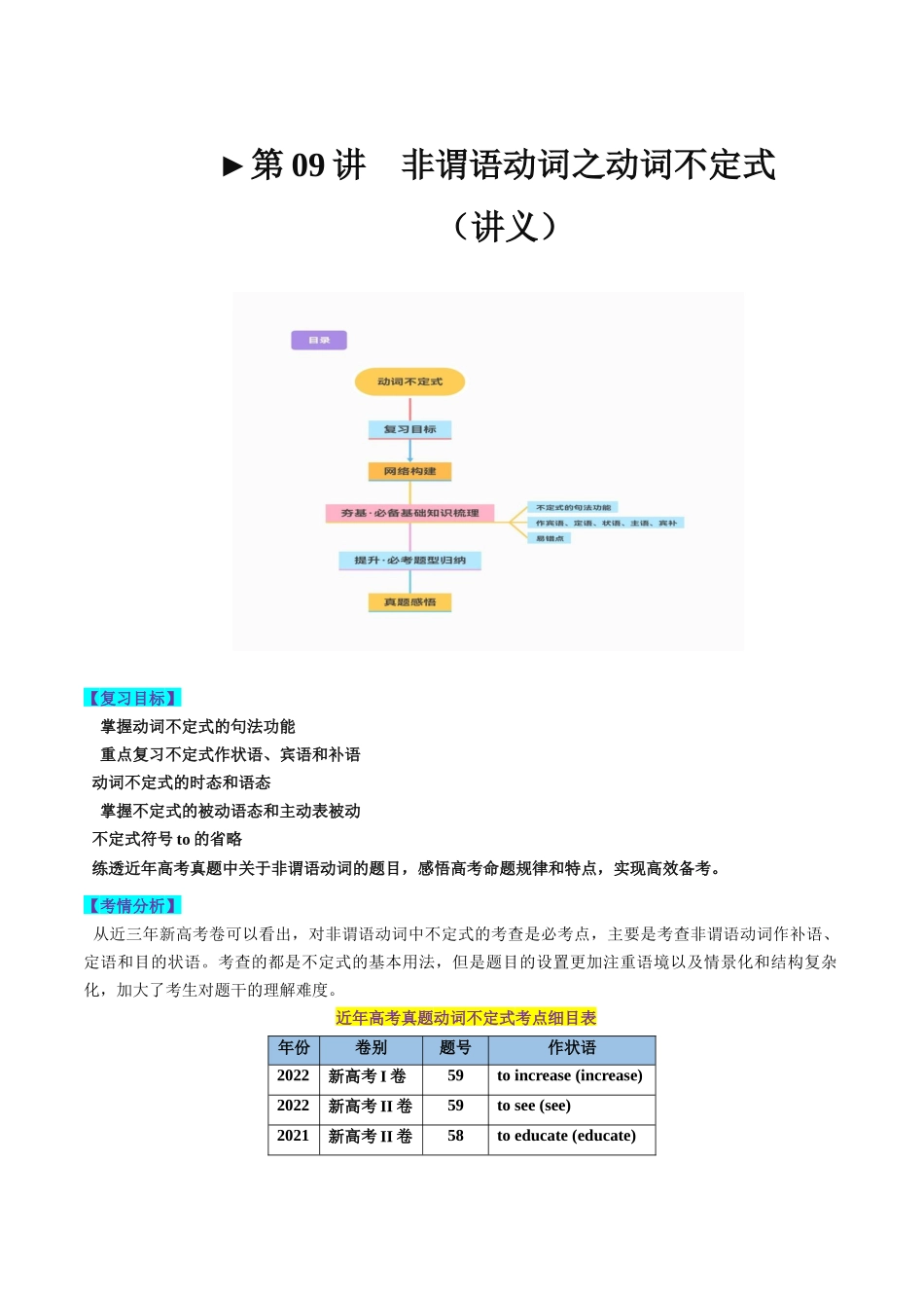 第09讲 非谓语动词之动词不定式（讲义）-2024年高考英语一轮复习讲练测（新教材新高考）（原卷版）.docx_第1页