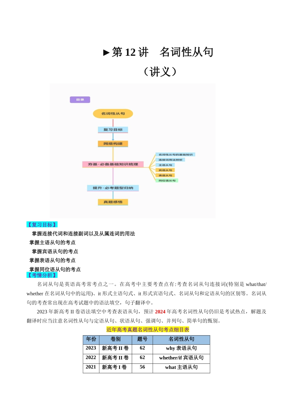 第12讲 名词性从句（讲义）-2024年高考英语一轮复习讲练测（新教材新高考）（解析版）.docx_第1页