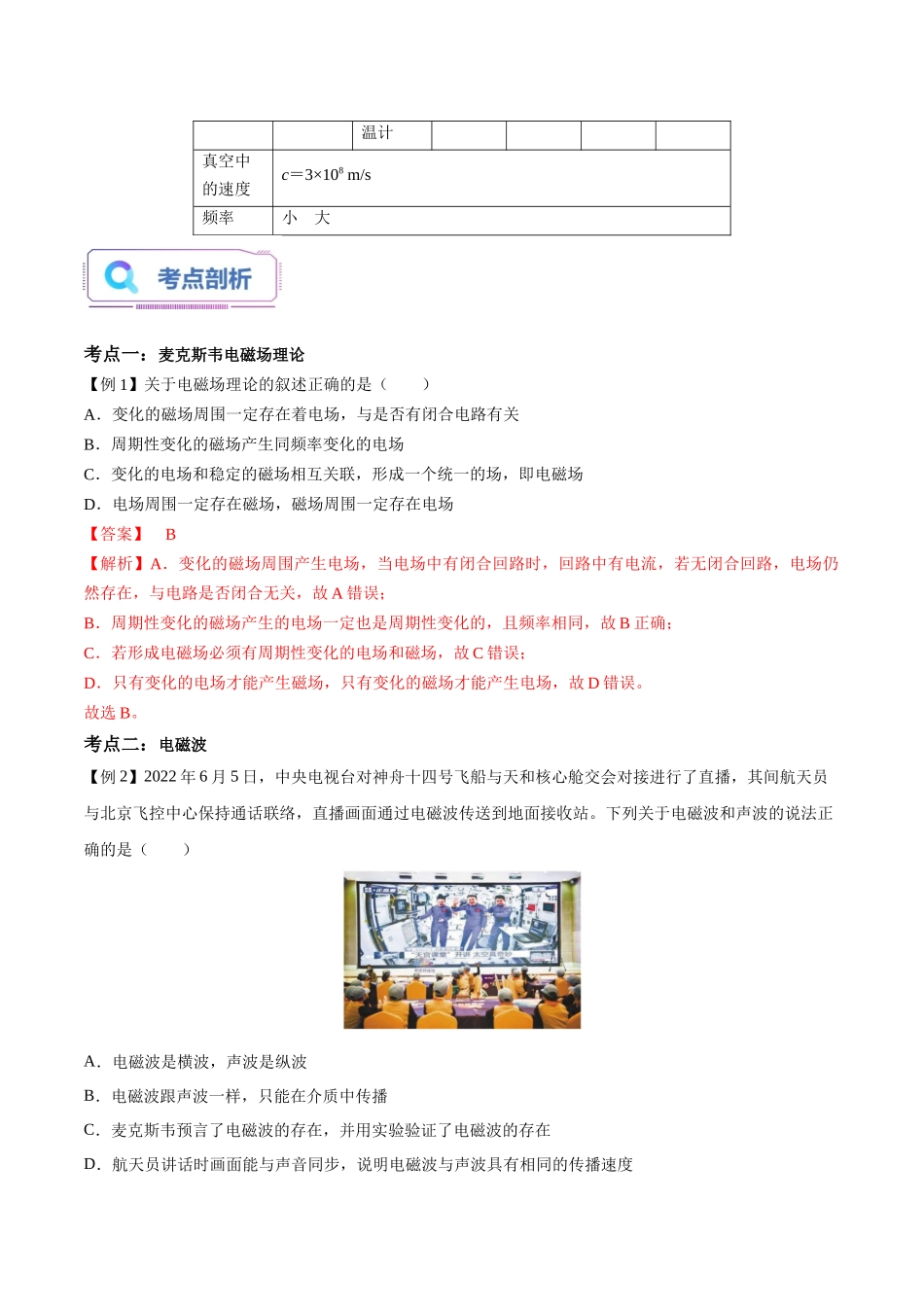 第15讲 电磁波的发现及应用  （教师版）-新高二物理暑假衔接（人教版）.docx_第3页