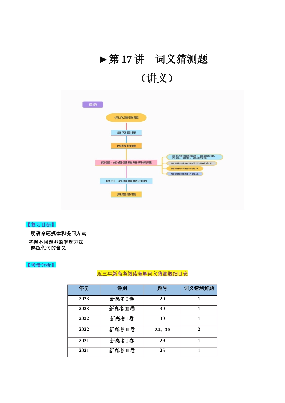 第17讲 阅读理解词义猜测题（讲义）-2024年高考英语一轮复习讲练测（新教材新高考）（原卷版）.docx_第1页