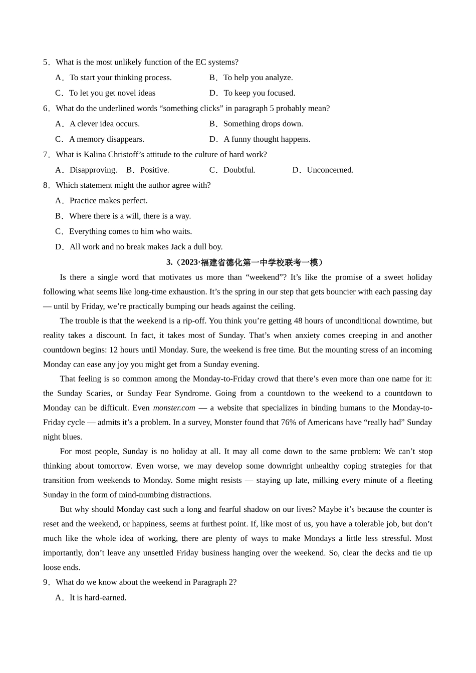 第18讲  阅读理解重难题型：议论文+说明文（拔高版）（测试）-2024年高考英语一轮复习讲练测（新教材新高考）（原卷版）.docx_第3页