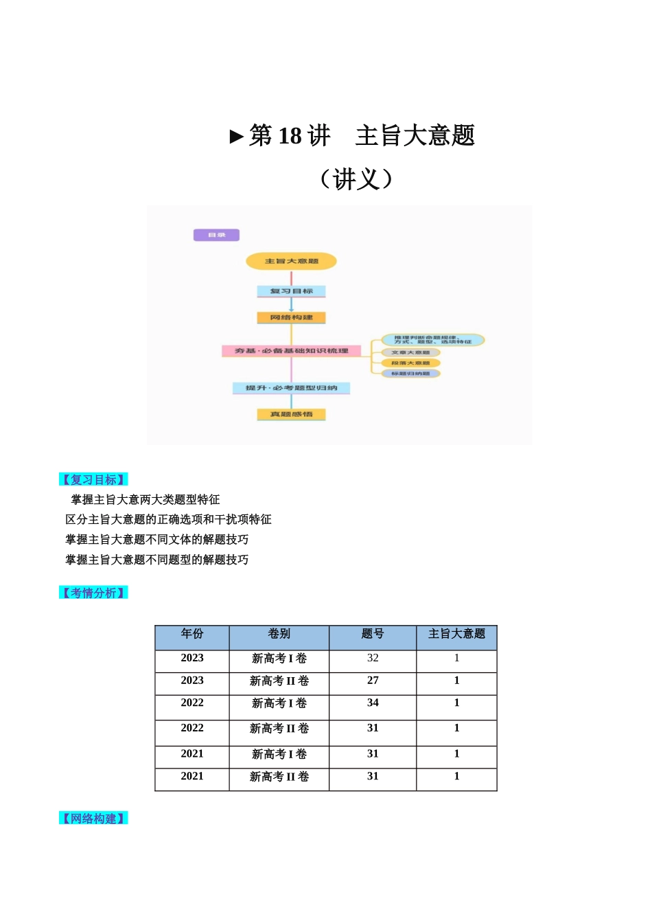 第18讲 阅读理解主旨大意题（讲义）-2024年高考英语一轮复习讲练测（新教材新高考）（解析版）.docx_第1页