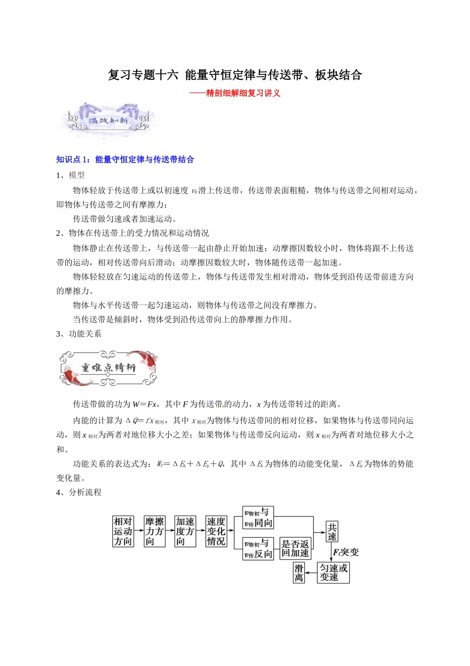 第19讲 复习专题十六 能量守恒定律与传送带、板块结合（教师版）-新高二暑假精品课（人教版）.docx_第1页