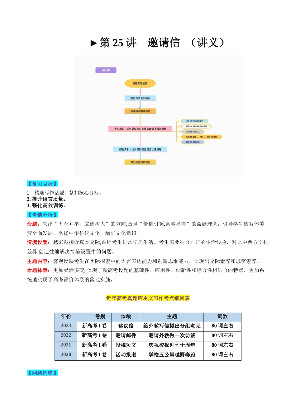 第25讲 应用文写作之邀请信（讲义）-2024年高考英语一轮复习讲练测（新教材新高考）（原卷版）.docx_第1页