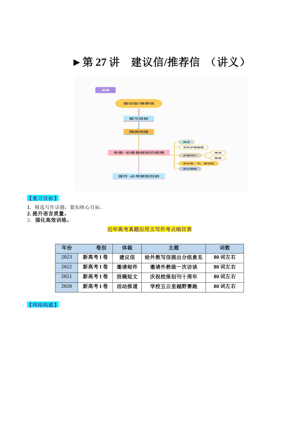 第27讲 应用文写作之建议信+推荐信（讲义）-2024年高考英语一轮复习讲练测（新教材新高考）（原卷版）.docx_第1页