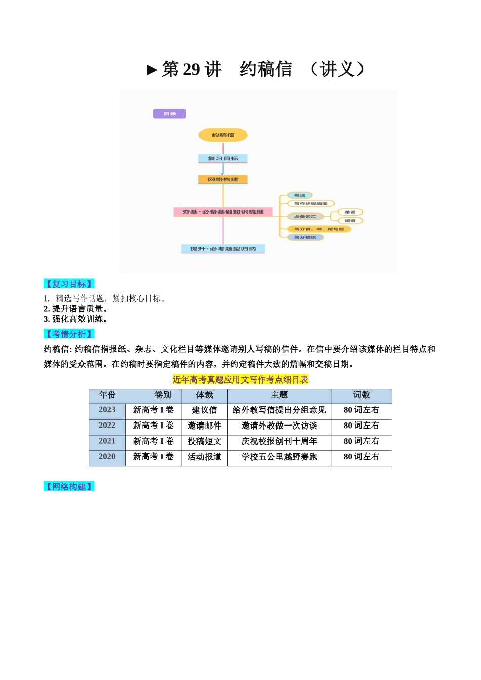 第29讲 应用文写作之约稿信（讲义）-2024年高考英语一轮复习讲练测（新教材新高考）（解析版）.docx_第1页