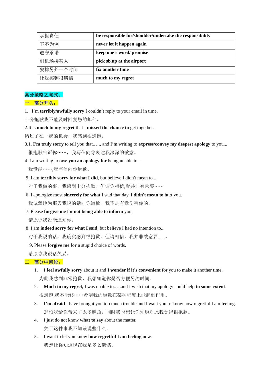 第31讲 应用文写作之道歉信（讲义）-2024年高考英语一轮复习讲练测（新教材新高考）（解析版）.docx_第3页