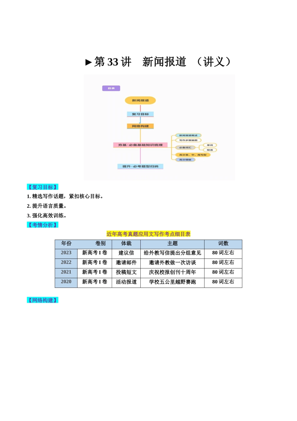 第33讲 应用文写作之新闻报道（讲义）-2024年高考英语一轮复习讲练测（新教材新高考）（原卷版）.docx_第1页
