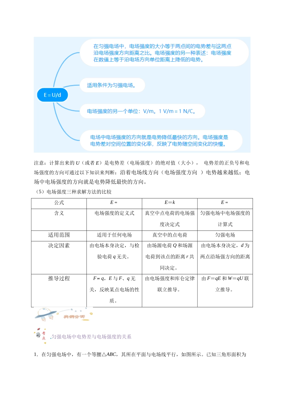 第35讲 10.3电势差与电场强度的关系（教师版）-新高二暑假精品课（人教版）.docx_第2页