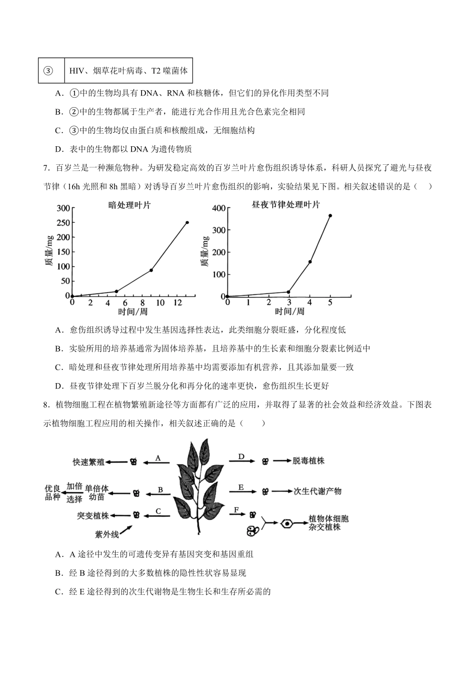 福建省厦门双十中学2024-2025学年高二下学期4月期中考试生物含答案.pdf_第3页