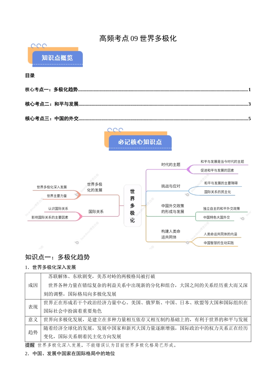 高频考点09 世界多极化 -2025年高考政治冲刺抢押秘籍.docx_第1页