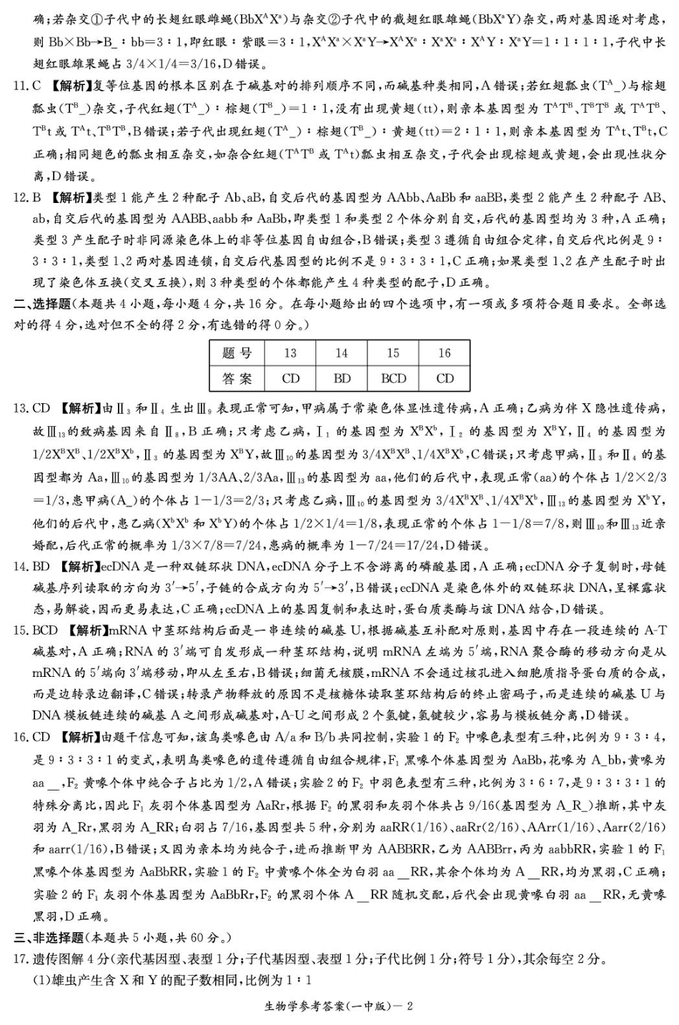 湖南省长沙市第一中学2024-2025学年高一下学期期中考试生物答案.pdf_第2页