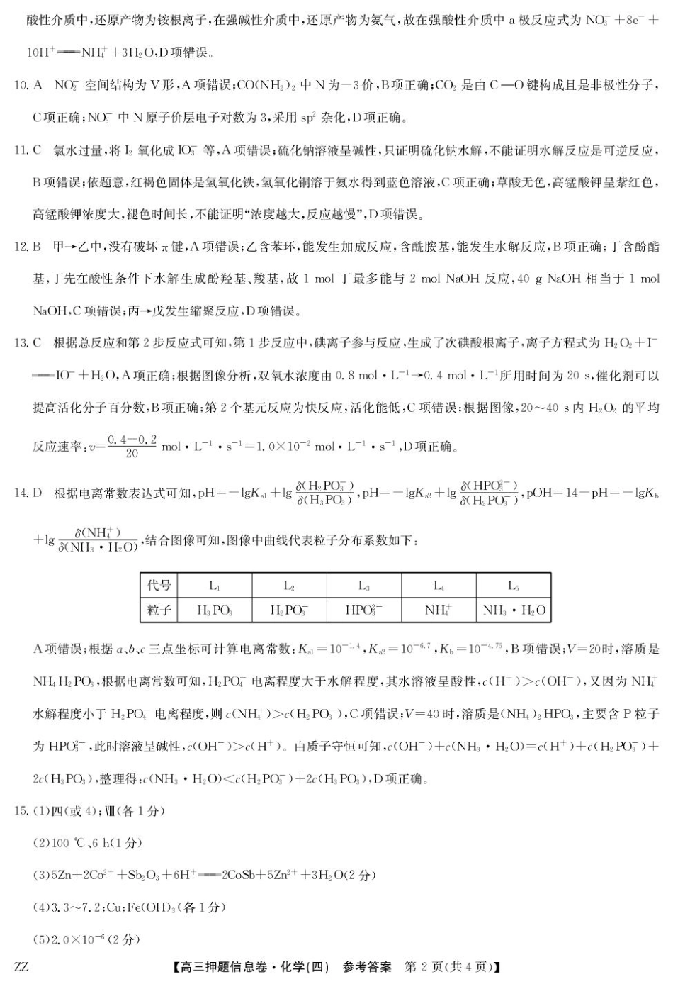 化学试卷（下标ZZ）-押题信息卷（四）答案【多考区卷】【九师联盟】九师联盟2025届高三押题信息卷（四）（6.2-6.3）.pdf_第2页